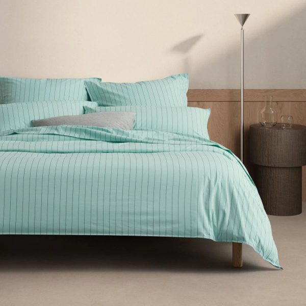 Bayley Stripe Washed Percale Quilt Cover Set CLEAR BLUE by Sheridan Fashion