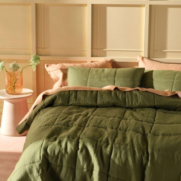 Nimes Moss Linen Quilted Coverlet by Linen House Online Sale