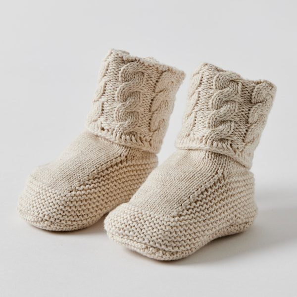 Cable Knit Natural Booties by Jiggle & Giggle Online Hot Sale