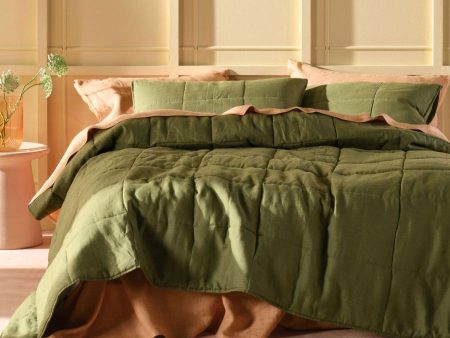 Nimes Moss Linen Quilted Coverlet by Linen House Online Sale