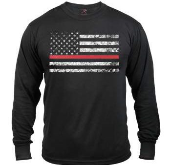 Thin Red Line Long Sleeve Black Color T-shirt on Sale